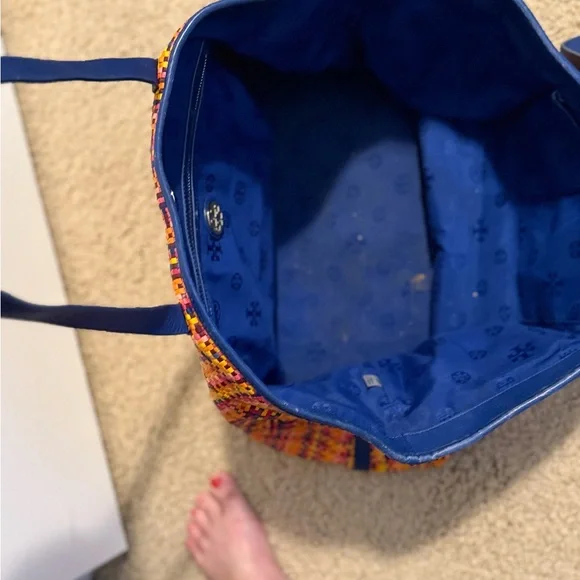 Tory Burch Colorful Woven Tote with Blue Handles - Picture 10 of 15